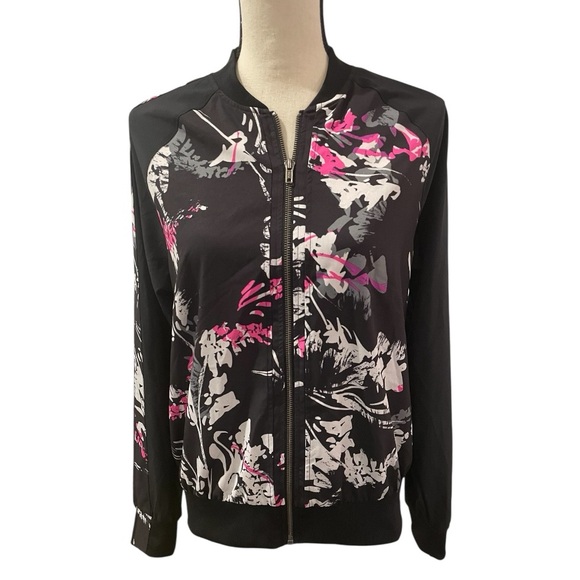 Fabletics Jackets & Blazers - Fabletics Bev Floral Black and Pink Bomber Jacket